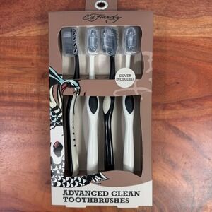Ed Hardy Advanced Clean Toothbrushes 4 Pack Black White Tattoo‎ Art New
